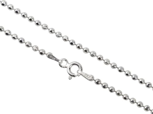 Aka Gioielli® - Diamantierte Kugelkette 2mm 925 Sterling Silber Rhodiniert - Damen Italien Halskette Längen: 45 50 55 60 65 70 75 cm