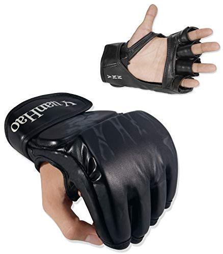 Gants de MMA, UFC Gants de boxe en cuir avec rembourrage pour homme et femme, protection des phalanges, gants de sparring pour l'entraînement, le kickboxing, le Muay Thai, le punching, le combat, les