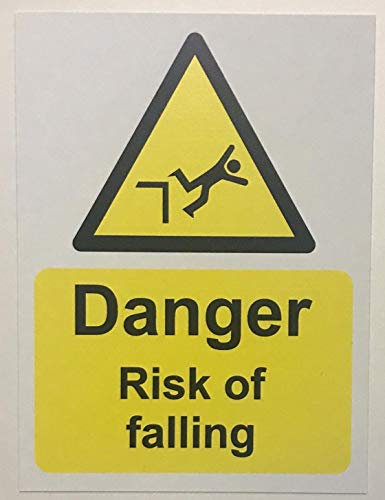 Danger risk of falling Warning safety sign - 1.2mm Rigid plastic 300mm x 200mm