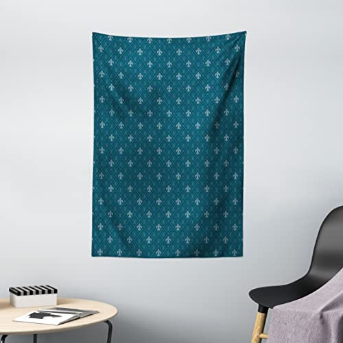 ABAKUHAUS Fleur De Lis Wandteppich, Mittelalter Design, Wohnzimmer Schlafzimmer Heim Seidiges Satin Wandteppich, 100 x 150 cm, Blau grau