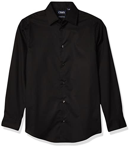Chaps Big Boys' Long Sleeve Dress Shirt, Herringbone Black, XX-Small (4/5)