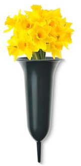 matches21 - Vaso per tomba in plastica e picchetto, per funerario, resistente al gelo, 1 pezzo, Ø 11,5 x 26 cm, colore: Verde