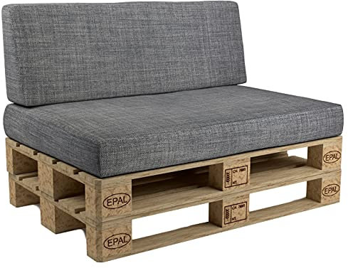 POKAR Palettenkissen Palettenauflagen mit abnehmbarem Bezug Palettenmöbel Palettensofa 2er Set: Sitzkissen 120x80 + Rückenlehne 120x40, Grau