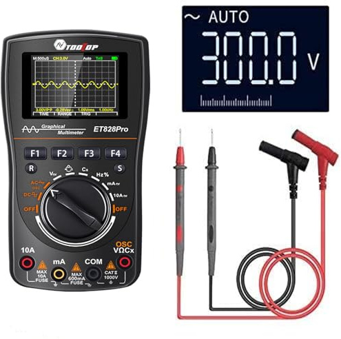 Multímetro de osciloscopio, 2 en 1 medidor de alcance digital inteligente, multímetro de mano profesional LED con función de captura automática de forma de onda A/D de 200 ksps