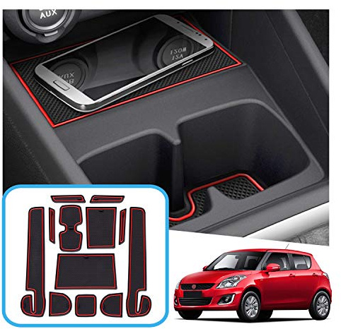 GAFAT Suzuki Swift/Sport/Hybrid 2017-2022 2023 rutschfeste Gummimatten, Suzuki Swift Matten für Mittelkonsole, Armlehne, Becherhalter, Türnaht (Rot)