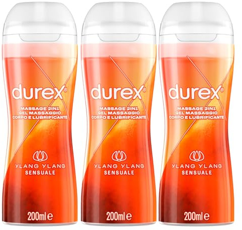 3 Massage 2in1 Durex Sensual mit Ylang Ylang Gel Massage + geruchloses Gleitmittel auf Wasserbasis - 3 Flaschen à 200 ml
