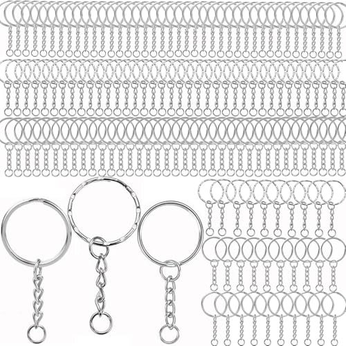 150PCS Anneaux Porte Clés avec Chaîne, BetterJonny 25mm Anneaux Porte-Clés Fendus en métal Split Porte Clef Anneaux avec chaîne à maillons et anneaux ouverts pour clés et travaux manuels, 3 Styles