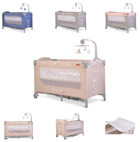 Cangaroo Reisebett Once upon a time Laufstall zwei Ebenen Matratze Wickelauflage, Farben:beige