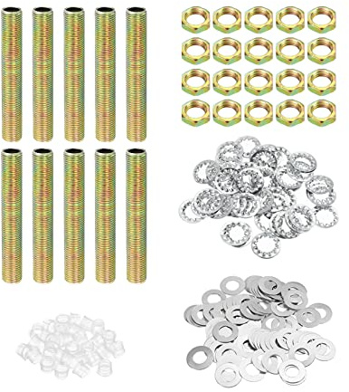 PATIKIL 1/8IP Filetage 6.5cm Lampe Tige Filetée Trousse avec Écrous Blocage Rondelles, Attaches Assortiment Matériel pour Lustre Plafond Luminaire Bricolage, Placage Zinc