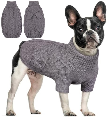 Hundtröja för små hundar, klassisk polotröja, stickad tröja, hundtröjor, vinter, varma hundkläder för små hundar, för maltes-hund, chihuahua, beagle (grå, L)