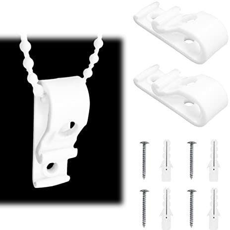 Rollo Sicherheitsclip, 2 Sets Kunststoff Raffrollo Clips für Schnurrollo Kettenschnur P Clips Sicherheitsrolloclips für vertikale Raffrollos mit 4 Schrauben und 4 Kunststoffsäulen