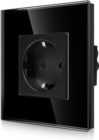 CNBINGO Glas Einzelsteckdose Unterputz in Schwarz - Einfach Schuko Steckdose mit Kindersicherung - 16 Amp Schutzkontakt Wandsteckdose mit Glasrahmen