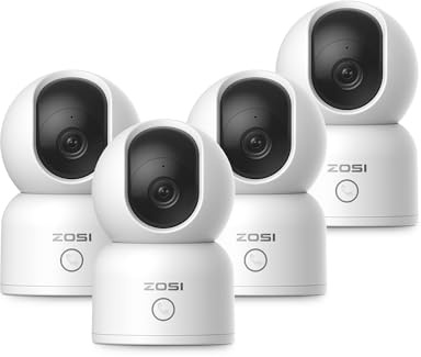 ZOSI 4X 360° Schwenkbar Überwachungskamera Innen, 2,4GHz / 5GHz WiFi Kamera Indoor für Baby, KI Personenerkennung, Auto-Tracking, One-Touch Call