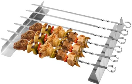 Hydrogarden Rejilla para brochetas a la parrilla para 6 brochetas. Fabricado en metal de acero inoxidable. Longitud del bastidor 30 cm, altura 4 cm, ancho de la base 3,5 cm (4 piezas)
