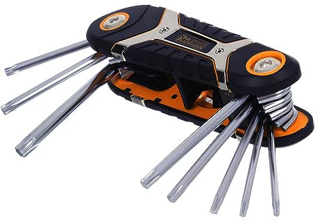 RICHMANN Juego de Llaves TORX Plegables de 8 Piezas (T9 T10 T15 T20 T25 T27 T30 T40) Juego de Llaves de Estrella de Acero Cr-V - Tamaño de bolsillo, llaves TORX plegables para Reparación y Montaje
