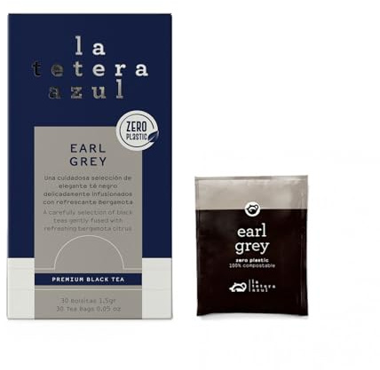 LATETERAZUL La Tetera Azul® | Tè Nero Earl Grey | Earl Grey Fresco al Bergamotto | Tè Nero & Aroma Bergamotto - 30 Filtri di Tè (45 Gr)
