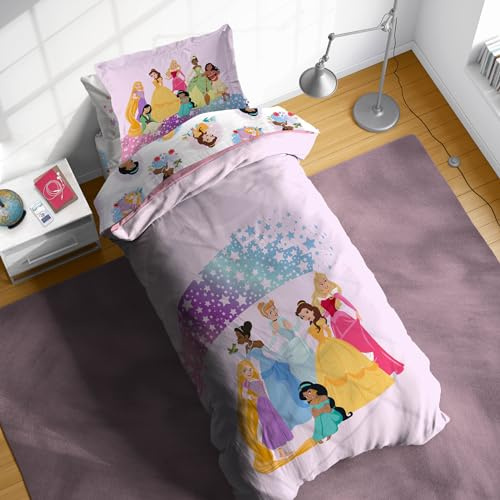 Sunny Side Up Disney Princess Twin Comforter Set - 5 Piece Kids Bedding Includes Comforter, Sheets & Pillow Cover - Super Soft Rainbow Stars Microfiber Bed Set