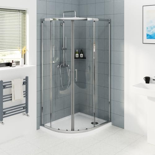 NRG 900 x 760mm Chrome Framed Offset Quadrant Shower Enclosure Sliding Door 6mm Easy Clean Glass