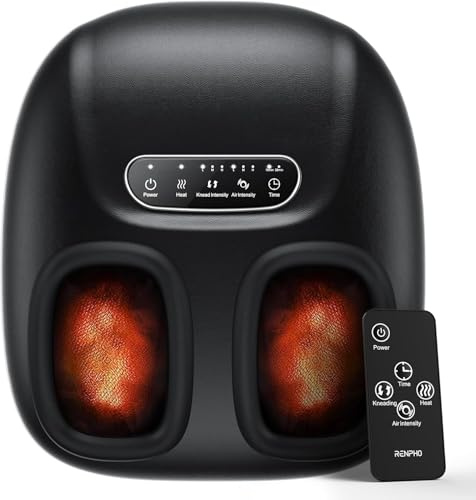 RENPHO Portable Foot Massager with Heat for Plantar Fasciitis, 3D Kneading, Compression, Remote, Electric Shiatsu Feet Massager, Gifts for Women Men, Fits Men Size Up to 10