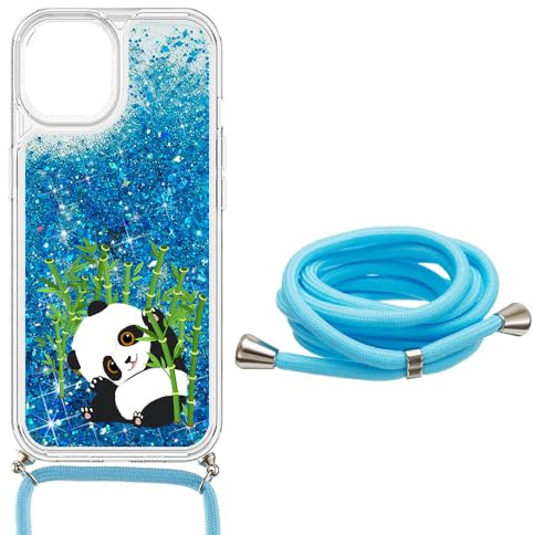 SEHEYA Handys Kette Hülle für iPhone 6S Plus/iPhone 6 Plus Flüssigkeit Glitzer Handyhülle zum umhängen Transparent Silikon Schutzhülle mit Band Kordel Case Mädchen, Blau Panda