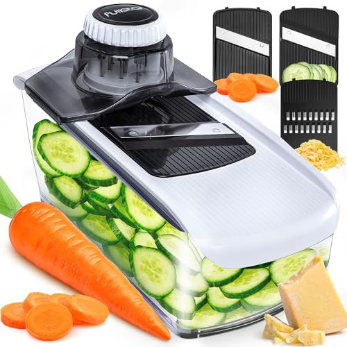 Fullstar Mandoline pour cuisine, coupe-fruits, râpe à fromage, trancheuse à concombre, coupe-aliments et gadgets de cuisine (3 en 1, blanc)