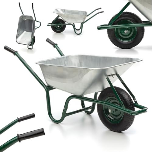 MIDORI® Schubkarre mit 100 Liter Volumen & 210 kg Tragkraft | Bauschubkarre mit Luftreifen & verzinkter Wanne | Gartenschubkarre mit Stahlfelge & Stahlrahmen