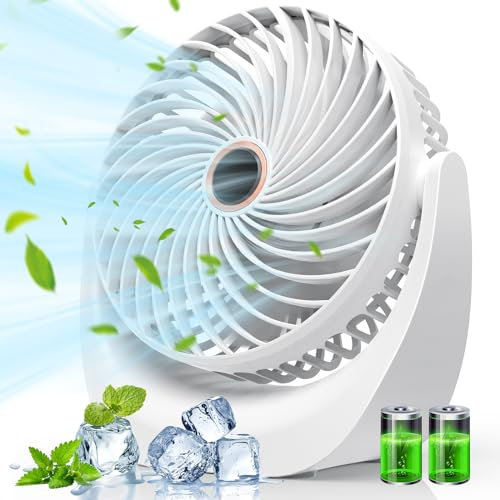 Desk Fan, Small Table Fan with Strong Airflow Quiet Operation Portable Fan Speed Adjustable Head 360°Rotatable Personal Fan for Home Bedroom Office Outdoor Table and Desktop