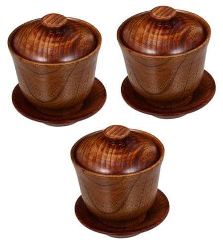Milisten 3 Sätze Tasse Retro-Teeschale Teegeschirr aus Holz Kaffeebecher Weingläser Geschäftsgeschenk Teegeschirr aus Keramik konzentrieren Tee Set China Weinglas hölzern
