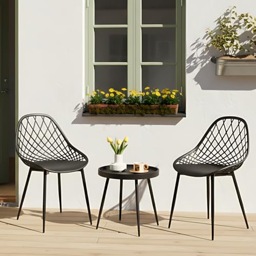 buybyroom Conjunto Balcon Mesa y sillas Balcon con Mesa y sillas terraza Exterior pequeña, Apto para terraza, jardín y salón, Patas Metálicas de Silla con Pies Regulabless, Negro