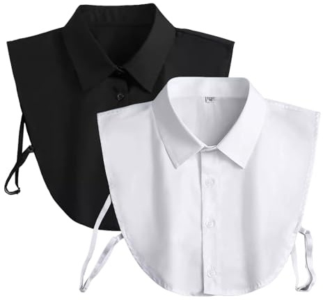 Toionmm 2 Stücke Krageneinsatz Damen, Abnehmbare Frauen Kragen | Hälfte Shirt Bluse Damen Blusenkragen Einsatz, Fake Kragen für Damen, Eine Größe Passt Am Meisten (Schwarz + Weiß)