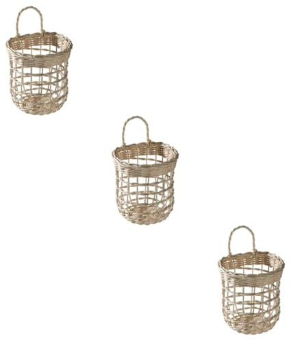 Alipis 3stücke Handgewebter Rattan Aufbewahrungskorb Für Obst Und Blumen Eleganter Hängender Korb Für Dekoration Im Innen Und Außenbereich Für Küche Und Balkon