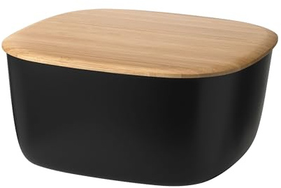 RIG-TIG Brotkasten Box-IT - Aufbewahrungsbox für Brot, Brötchen, Kekse, Gebäck, Schneidebrett als Deckel - Skandinavisches Design, Küchenzubehör - Schwarz, 23 x 23 cm