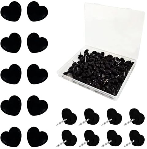 LICHENGTAI 100 Stück Herzförmige Reißnägel, Schwarze Herz Heftzwecken Reißnägel Reiszwecknadeln Pinnwandnadeln Pushpins mit Aufbewahrungsbox für Fotowände Pinnwände Korkplatten Wanddekoration