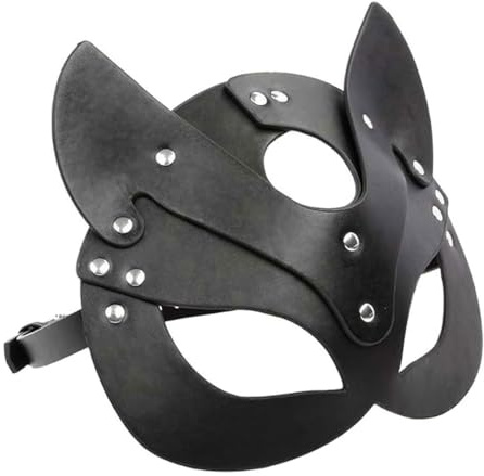 EORPAVU Masken für Erwachsene,Halloween Sexy weibliche Katzenmaske, Halbgesichts-Ledermaske für Karneval, Party, Cosplay (schwarz)