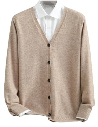 Cardigan en cachemire pour homme - Pull d'hiver - Veste tricotée - Couleur unie - Manches longues - Col en V - Cardigan