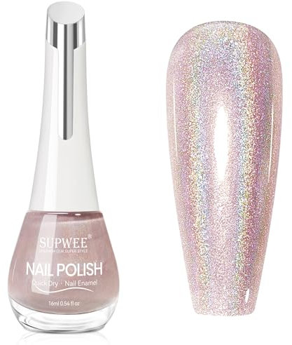 SUPWEE Holographische Glitzer Nagellack, 16ML Glänzender Spiegel Nagellack Schnelltrocknend Aurora Regenbogen Laser Nail Polish auf Ölbasis Holo Nail Art Maniküre