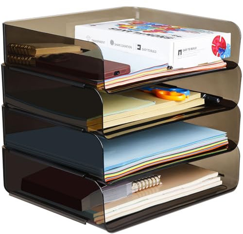 Purilit design 4 PCS Ablagekorb für A4, Dokumentenablage aus Plastik Kunststoff, A4-Papierablage für Zuhause, Büro,Schule, Stapelbare Schreibtisch Organizer Briefkorb, Briefablage für Akten