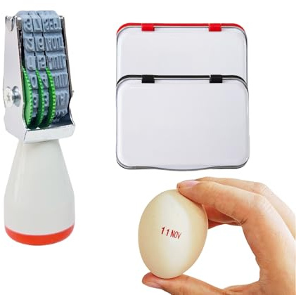 Homvik Kit de Marquage d'Œufs, Tampon Dateur, 2 Tampons Encreurs Rouge et Noir, Caoutchouc 4mm, Disponible Pour Les œUfs De Poule/Duck Et Diverses éTiquettes De Papier