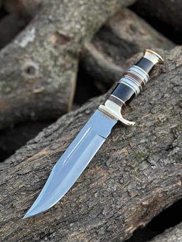 Perkin Jagdmesser mit Feststehender Klinge und Lederscheide, Bushcraft Camping Messer, Scharf
