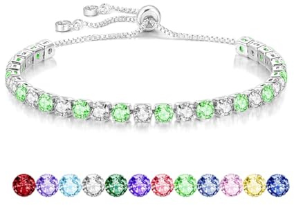 Mieoyue S925 Silver Bracelet for Women Adjustable Slider Crystal Tennis Bracelet Birthstone Jewellery Birthday Gifts (August)