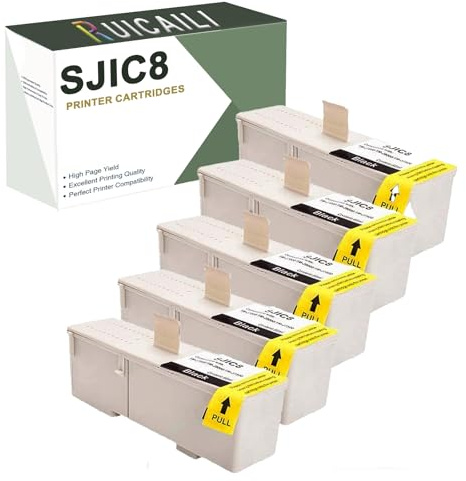 SJIC8 Tintenpatronen, Schwarz, 50 ml, kompatibel mit Epson sjic8, kompatibel mit TM-J7000, TM-J7500, TM-J 7500 Serie und TM-J7500 P TM-J9000, 5 Stück