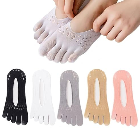 TNSOYCA 5 paire Chaussettes de compression orthopédiques pour femme, Chaussettes à Orteil, Chaussettes à Cinq Doigts Respirantes, Chaussettes Antidérapant (Multicolore)