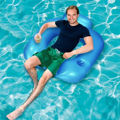 Colchón Hinchable para Piscina, Adultos Silla Inflable Piscina con portavasos, Piscina Tumbona de Inflar con Respaldo, Asiento de Silla de salón Flotante para niños y Adultos 90x80x40cm