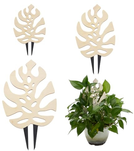 FINGERINSPIRE 3Pcs Treillis en Bois pour Plantes 3Tailles Forme de Feuille Monstera Blanc Floral Treillis pour Plantes D'Intérieur Grimpantes Support pour Fleurs de Lierre Plant en Pot D'Extérieur