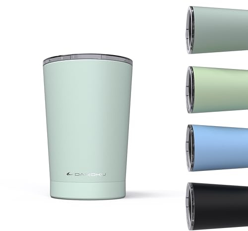 Daikoku Vaso térmico café 330ml acero inoxidable | Taza de viaje con tapa hermética libre de BPA | Termo portátil doble pared aislante, mantiene bebidas frías 12h y calientes 5h | Color Verde Pastel