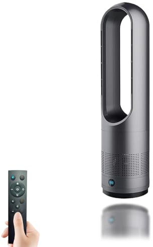 WHIPIN Ventilateur tour chaud/froid avec télécommande, 45 cm, sans pales, minuterie de 1 à 8 h, 10 vitesses de ventilation réglables, affichage numérique LED, circulateur d'air portable(Black)