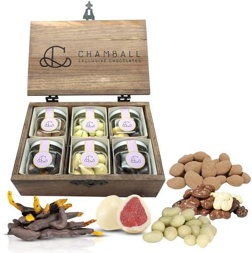 CHAMBALL Caja de Bombones Gourmet – Chocolates Originales para Regalar con Fresas, Naranja, Almendras, Pistachos y Nueces, Artesanales | Bombones para regalar, Chocolate Belga, Caja Regalo Chocolate
