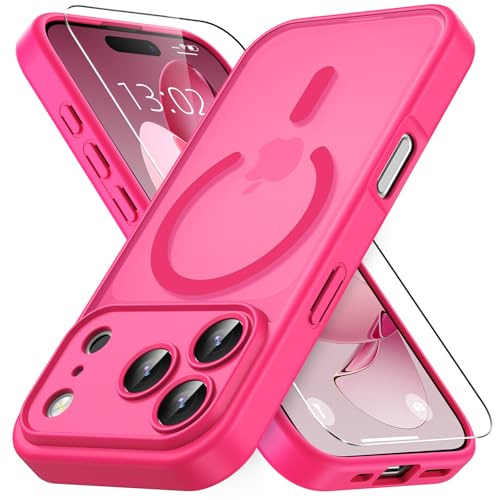 Vansdon Cover Magnetica per iPhone 17 Pro Max con 1 Pezzi Vetro Temperato | Rosa shocking, Compatibile con Magsafe, Protezione anticaduta di livello militare, Custodia Traslucida Opaca Sottile Antiurto