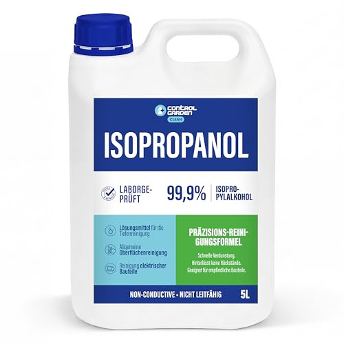 CONTROL GARDEN Isopropylalkohol 99,9 % 5 L | Reiner Isopropanol für professionelle Reinigung von Elektronik, Optik und empfindlichen Oberflächen | Rückstandsfreier Glasreiniger