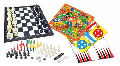 Lexibook, 8-in-1 Board Games Set, JGM800LXB | Chess, Checkers, Backgammon, Ludo, Snakes & Ladders, Goose Game